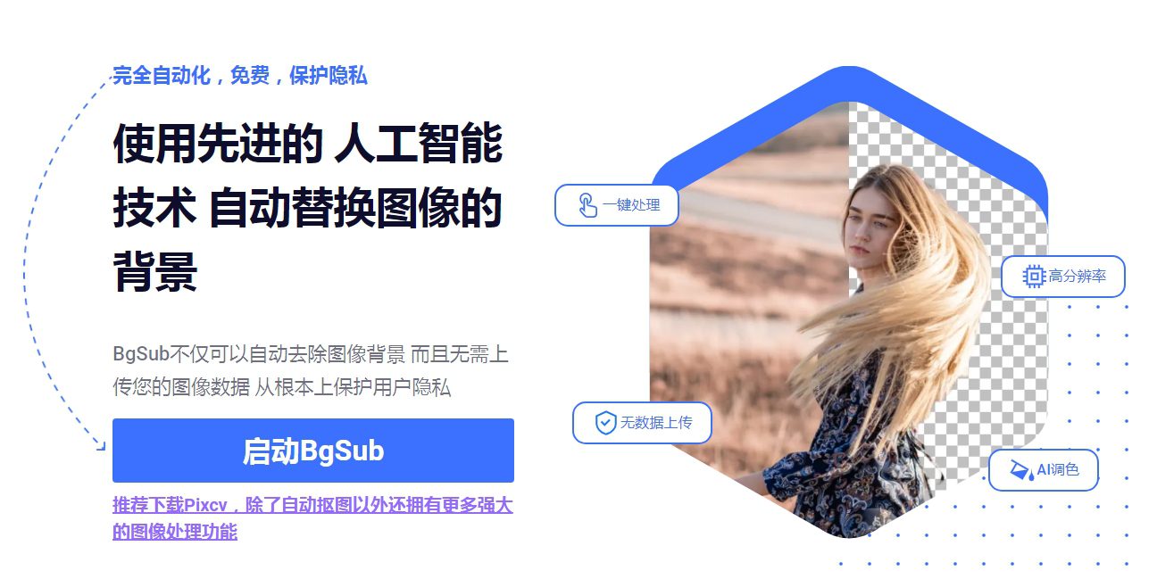 BgSub - 免费好用的在线 AI 抠图工具，不仅能去背景，还能免费保存高清分辨率照片